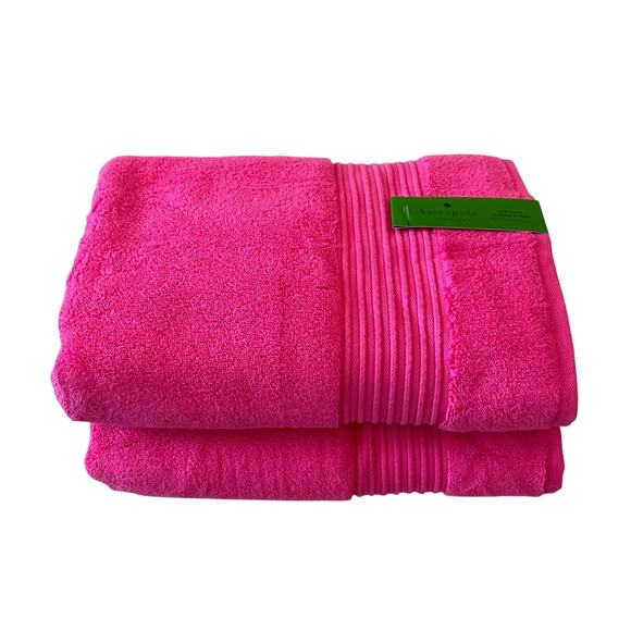KATE SPADE Bath Towels Hot Pink 100% Cotton 28x54 Set of 2 NEW - Picture 1 of 10